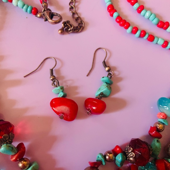 Gem & Enamel Pendant Necklace & Earring Set - Festival Wear Hippie - Boho Set - Picture 6 of 14